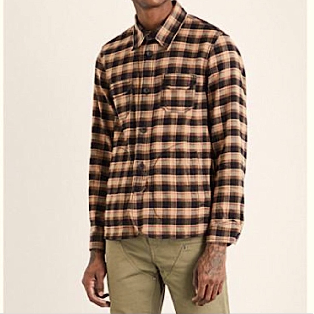 Coach men’s plaid black/tan/red heavy wool button down shirt, size Large - Picture 1 of 11